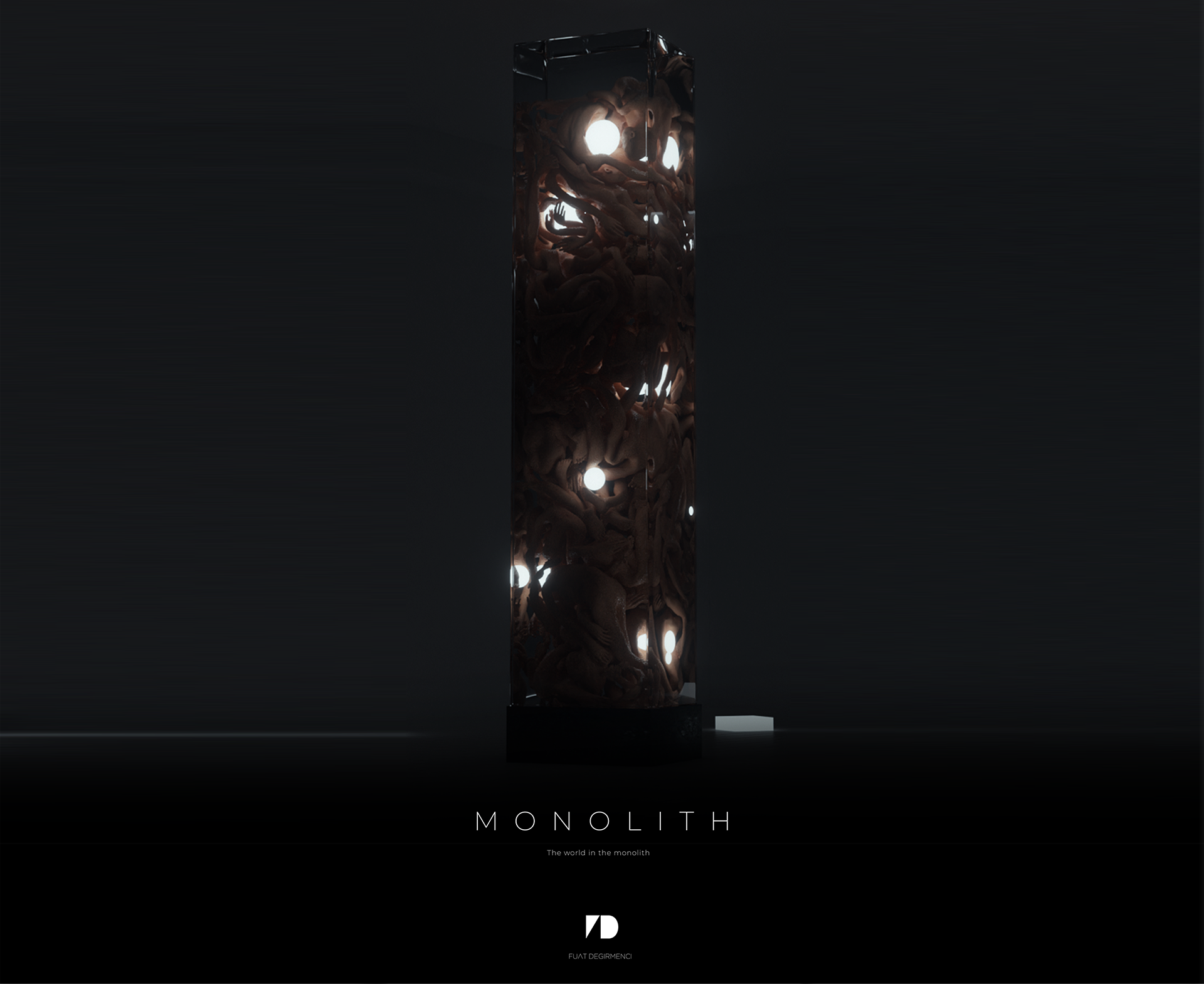 Monolith title frame — the column lit against black